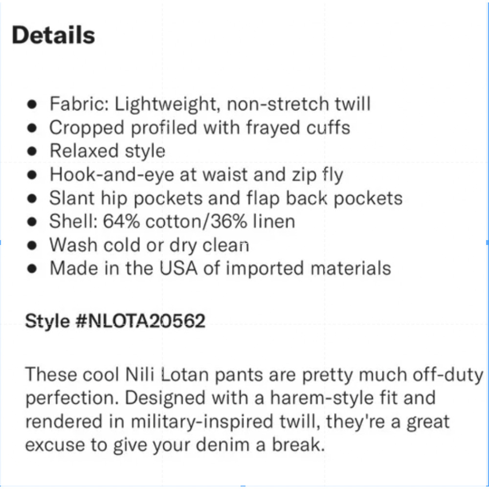 Nili Lotan 2 Linen Luna Pants $395 Drop Crotch Cotton Slouchy Eggshell White NWT - Picture 6 of 7